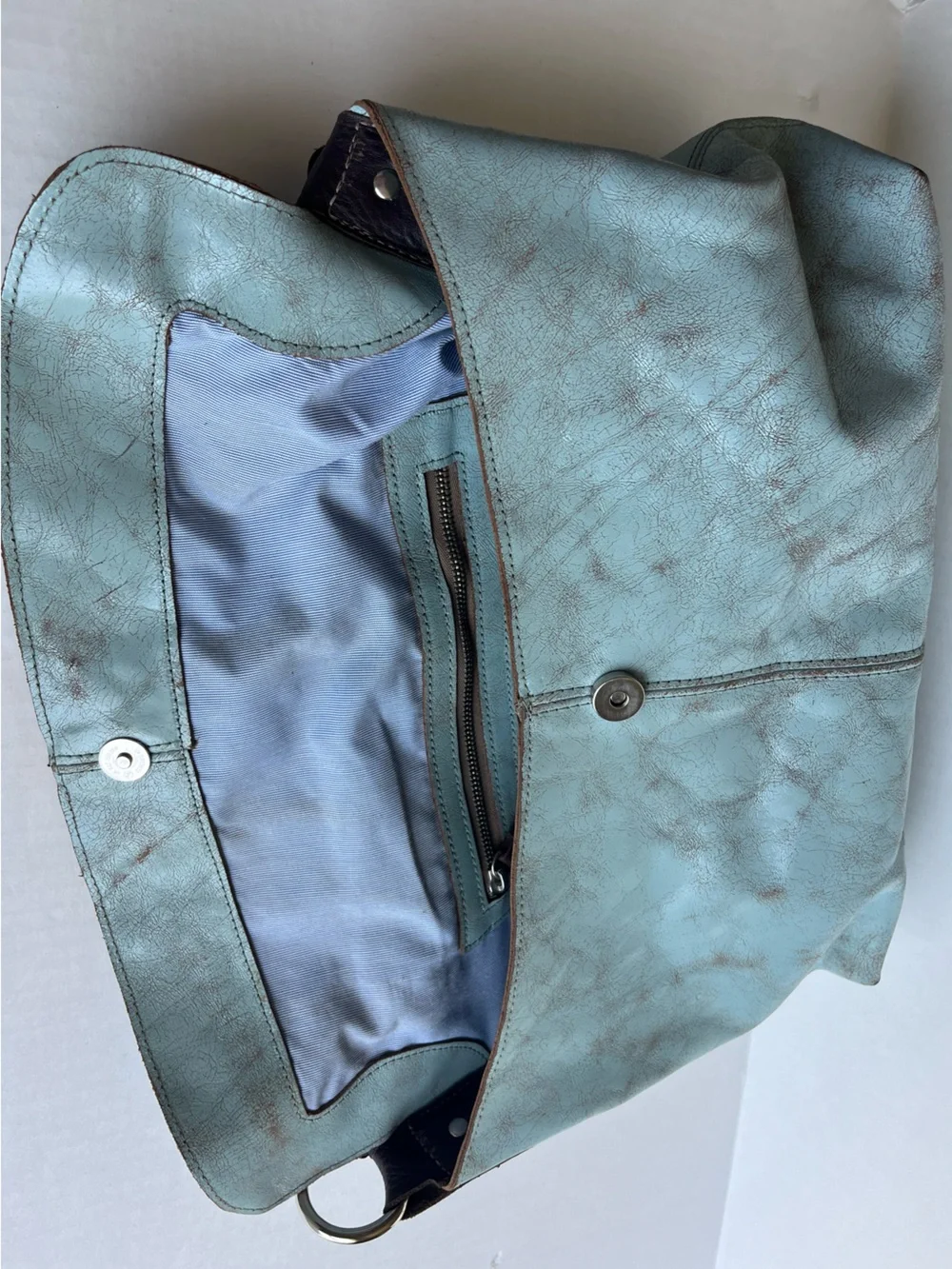 Henri Lou Turquoise Distressed Leather Boho Western Hobo Shoulder Bag